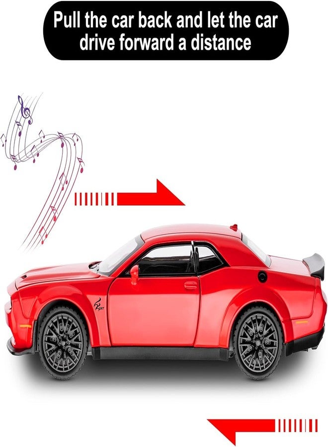 FEXXA سيارة FEXXA نموذجية مصبوبة من سبيكة معدنية حصرية بمقياس 1:24، تعمل بالسحب للخلف، مع صوت وإضاءة، لعبة سيارة صغيرة للأطفال. سيارة لعبة معدنية مع صوت وإضاءة؟ (1.24 دودج تشالنجر - أحمر) - Image 5